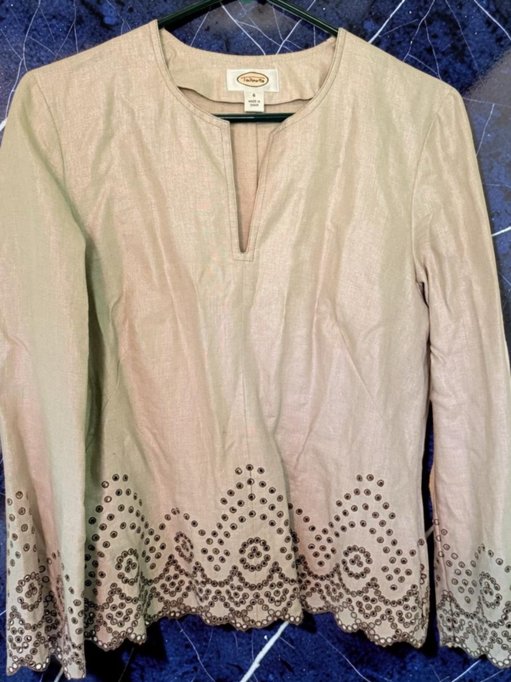 Talbots Linen Eyelet Long Sleeve Top